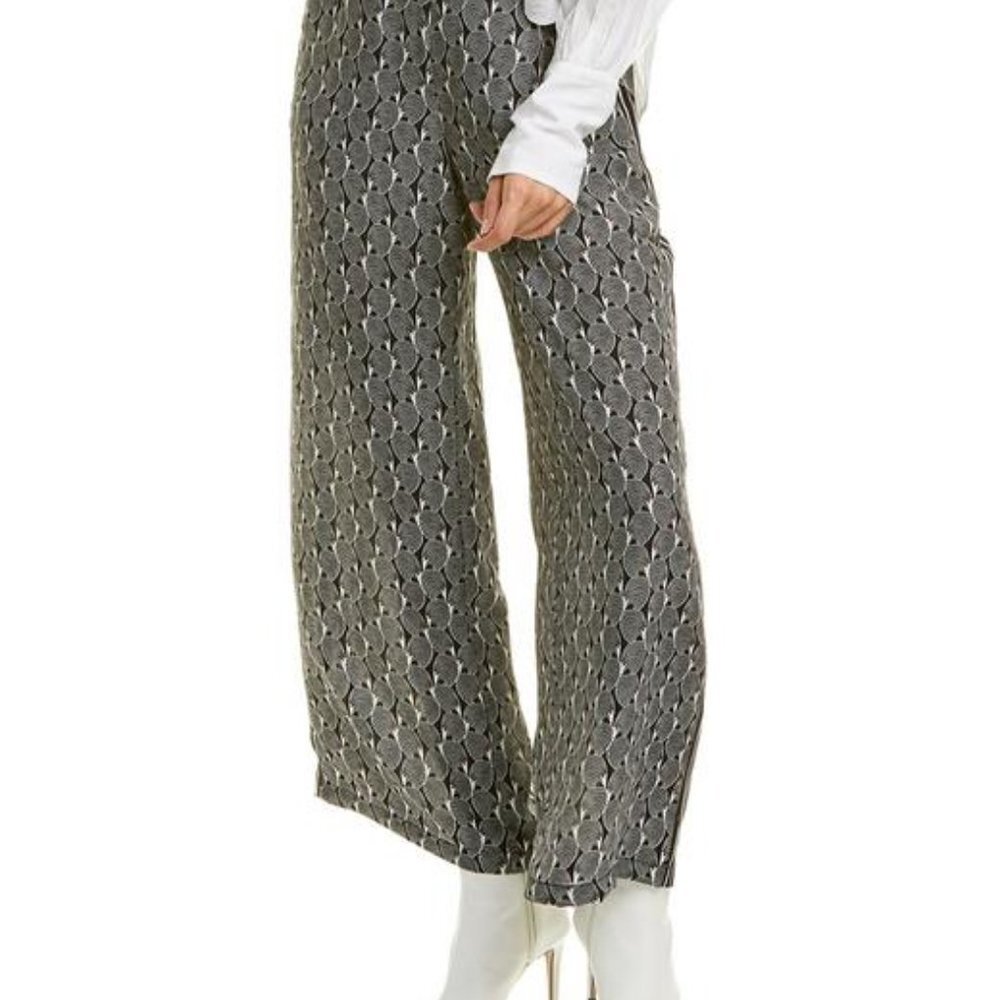 Max Studio Black White Pattern Wide Leg Crop Pant Pull on lightweight Womens M